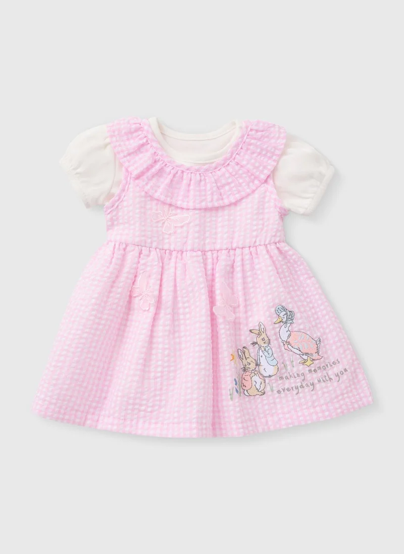 ماتلان Girls Pink Peter Rabbit Gingham Dress